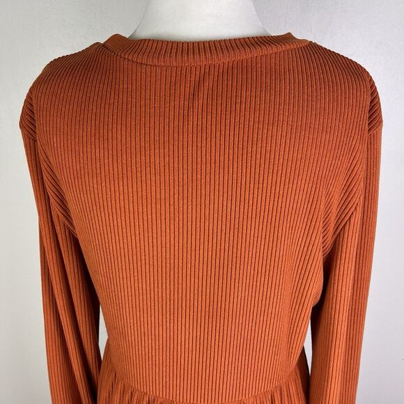 Cupshe Dress Ribbed Burnt Orange Tiered Long Balloon Sleeves Milk Maid XL Fall - Picture 7 of 12